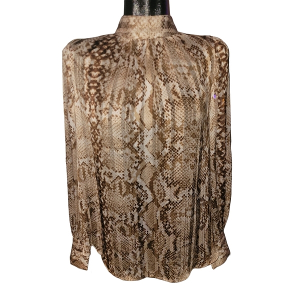H&M Tan and Brown Snakeskin Look High Neck Blouse 8 - Picture 1 of 8